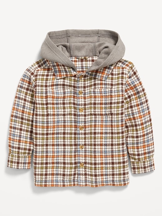 Image number 1 showing, Button-Front Hooded Shirt for Toddler Boys