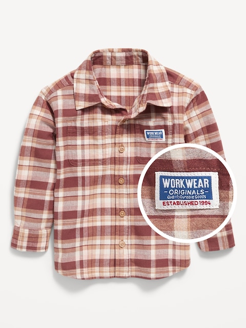 Plaid Flannel Pocket Shirt for Toddler Boys - Root Beer