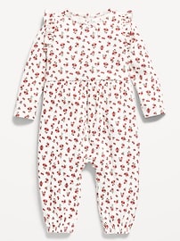 Image number 1 showing, Long-Sleeve Ruffle-Trim Ribbed Jumpsuit for Baby