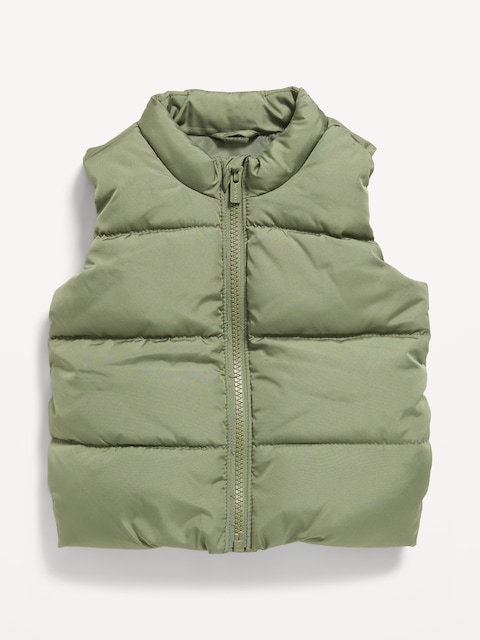 Water-Resistant Frost-Free Puffer Vest for Baby - Olive Through This