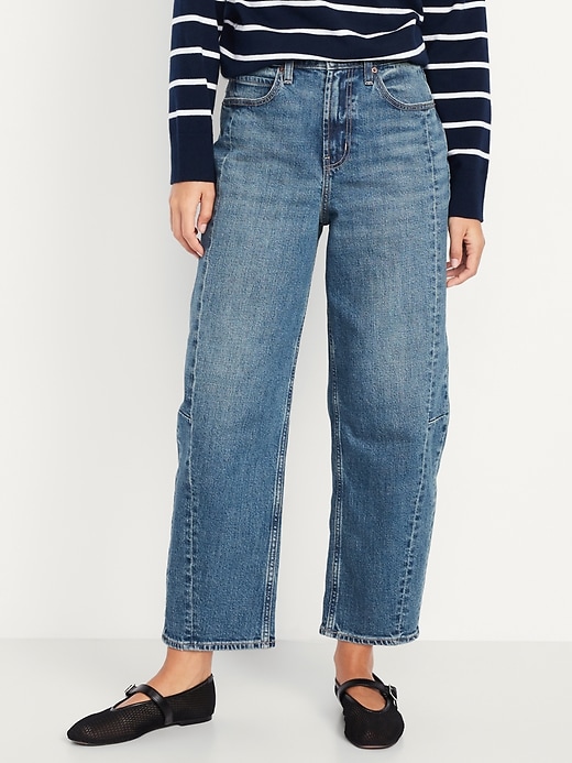 Image number 2 showing, High-Waisted Barrel Ankle Jeans