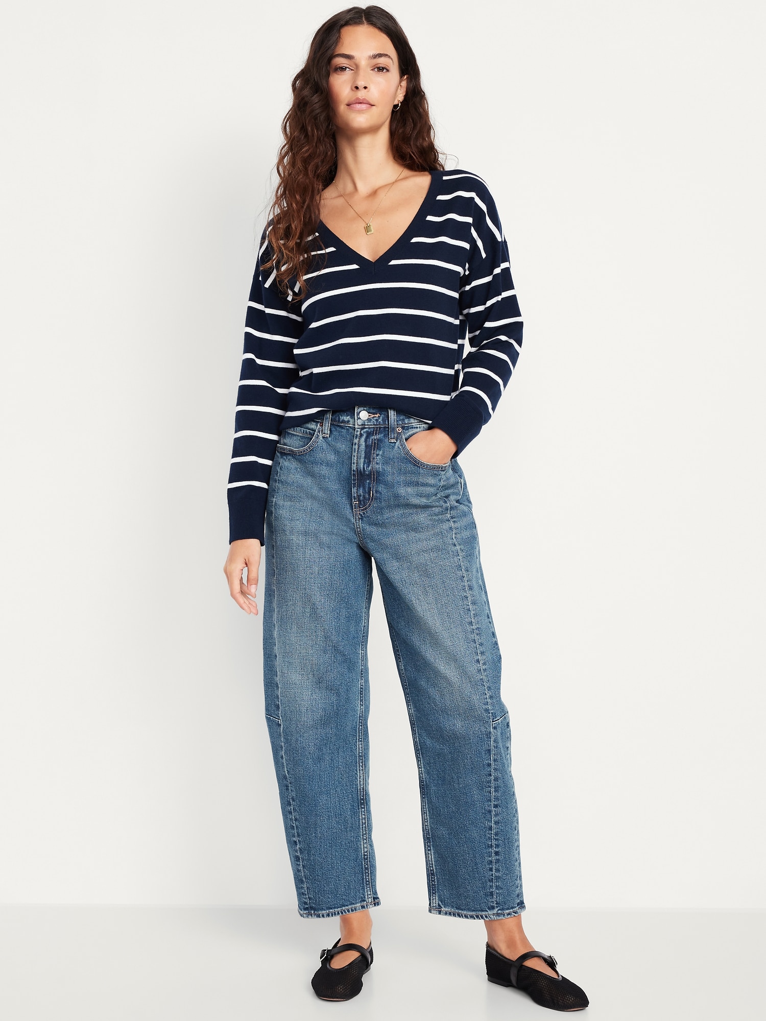 High-Waisted Barrel Ankle Jeans