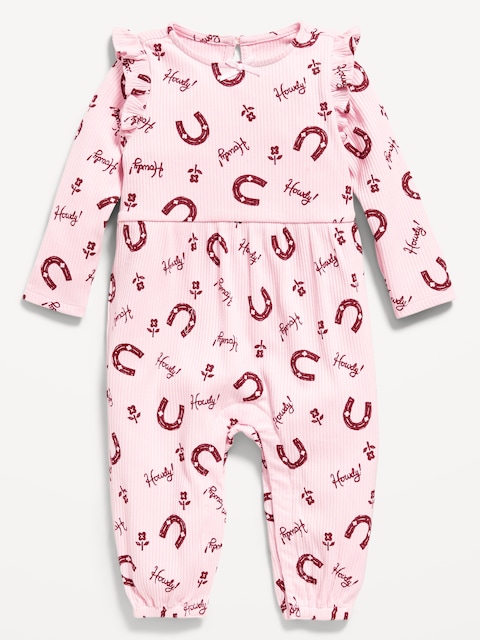 Long-Sleeve Ruffle-Trim Ribbed Jumpsuit for Baby - Horseshoe