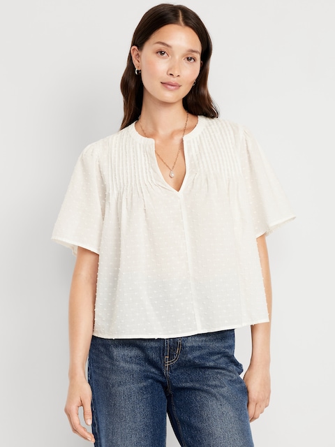 Flutter-Sleeve Swiss Dot Top - Sea Salt