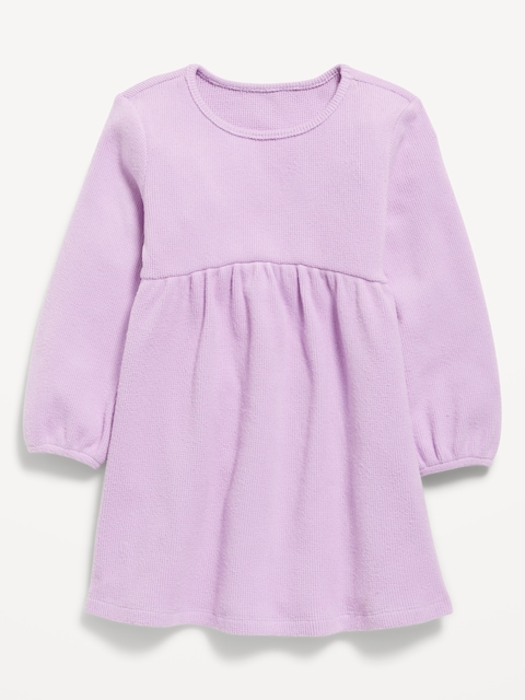 Long-Sleeve Waffle-Knit Dress for Toddler Girls - Clary Sage
