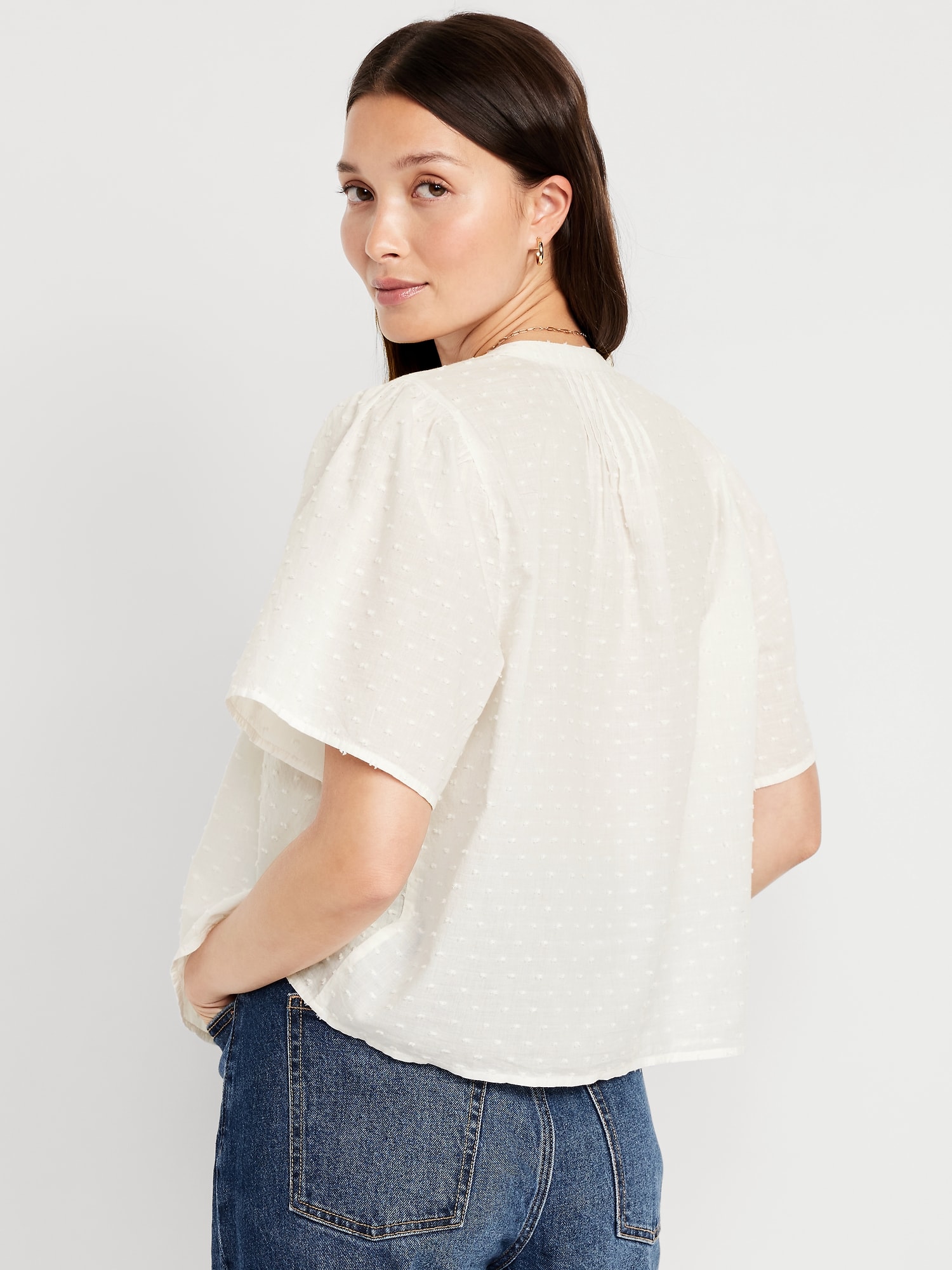 Flutter-Sleeve Swiss Dot Top