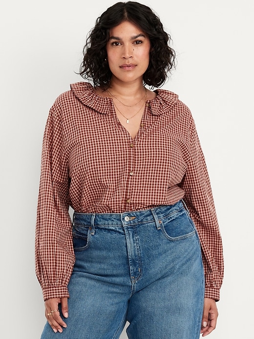 Image number 6 showing, Button-Down Plaid Ruffle Shirt