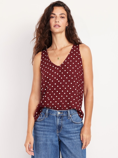 Sleeveless V-Neck Crepe Top - Red Dot