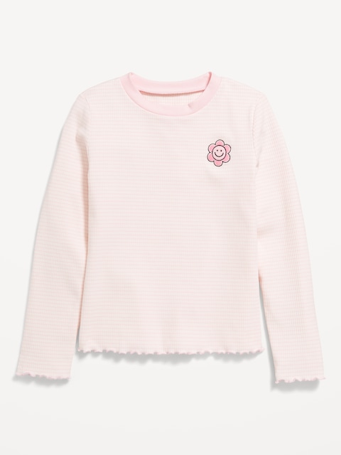 Printed Long-Sleeve Fitted Ringer Top for Girls - Blush On You
