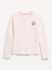 Image number 1 showing, Printed Long-Sleeve Fitted Ringer Top for Girls