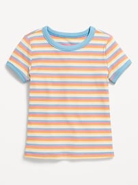 Image number 1 showing, Fitted Short-Sleeve Printed Ribbed Ringer T-Shirt for Girls