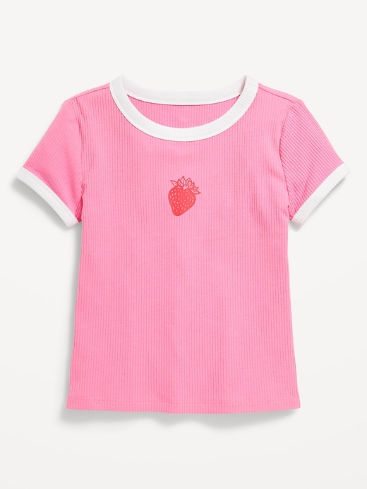 Image number 1 showing, Fitted Short-Sleeve Ribbed Graphic Ringer T-Shirt for Girls