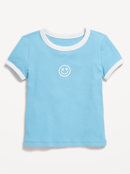 Image number 1 showing, Fitted Short-Sleeve Ribbed Graphic Ringer T-Shirt for Girls