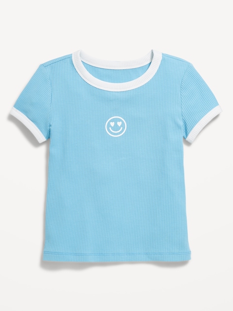 Fitted Short-Sleeve Ribbed Graphic Ringer T-Shirt for Girls - Ferry Boat