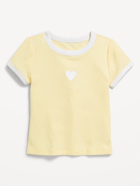 Fitted Short-Sleeve Ribbed Graphic Ringer T-Shirt for Girls - Honeydew