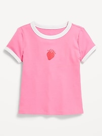 Image number 1 showing, Fitted Short-Sleeve Ribbed Graphic Ringer T-Shirt for Girls