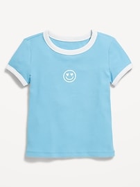 Image number 1 showing, Fitted Short-Sleeve Ribbed Graphic Ringer T-Shirt for Girls