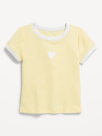 Image number 1 showing, Fitted Short-Sleeve Ribbed Graphic Ringer T-Shirt for Girls