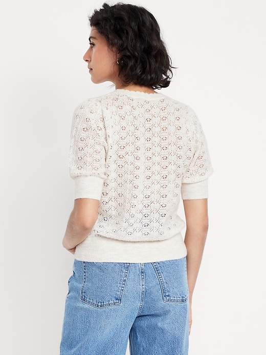 Image number 2 showing, Wool-Blend Puff-Sleeve Tie-Neck Sweater