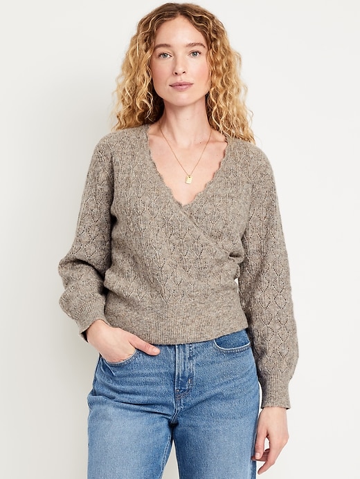 Image number 1 showing, Wool-Blend Wrap-Front Sweater