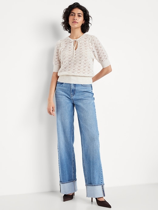Image number 3 showing, Wool-Blend Puff-Sleeve Tie-Neck Sweater