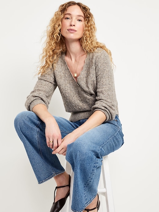 Image number 3 showing, Wool-Blend Wrap-Front Sweater