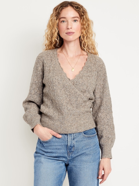 Wool-Blend Wrap-Front Sweater - Sedimentary