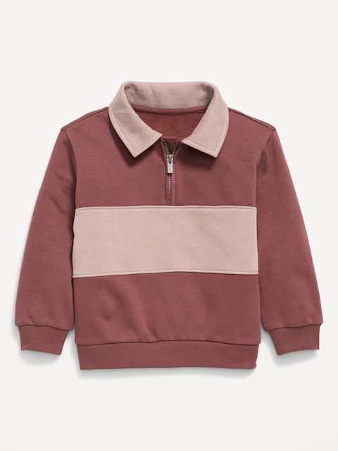 Oversized Collared Quarter-Zip Sweatshirt for Toddler Boys - Root Beer