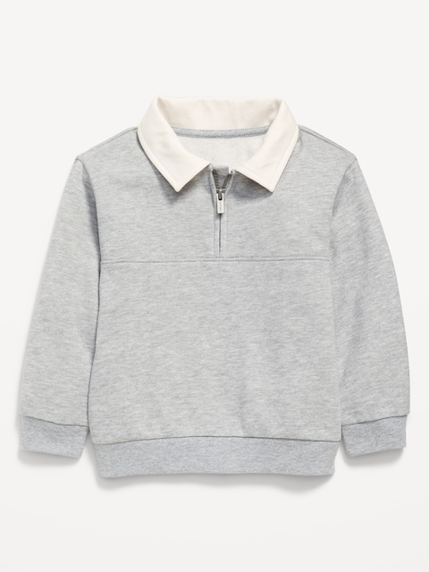 Oversized Collared Quarter-Zip Sweatshirt for Toddler Boys - Medium Heather Gray