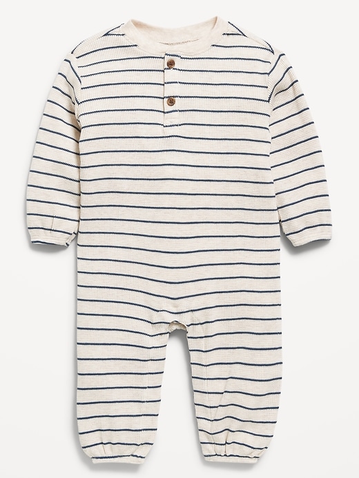 Image number 1 showing, Printed Waffle-Knit Henley One-Piece for Baby