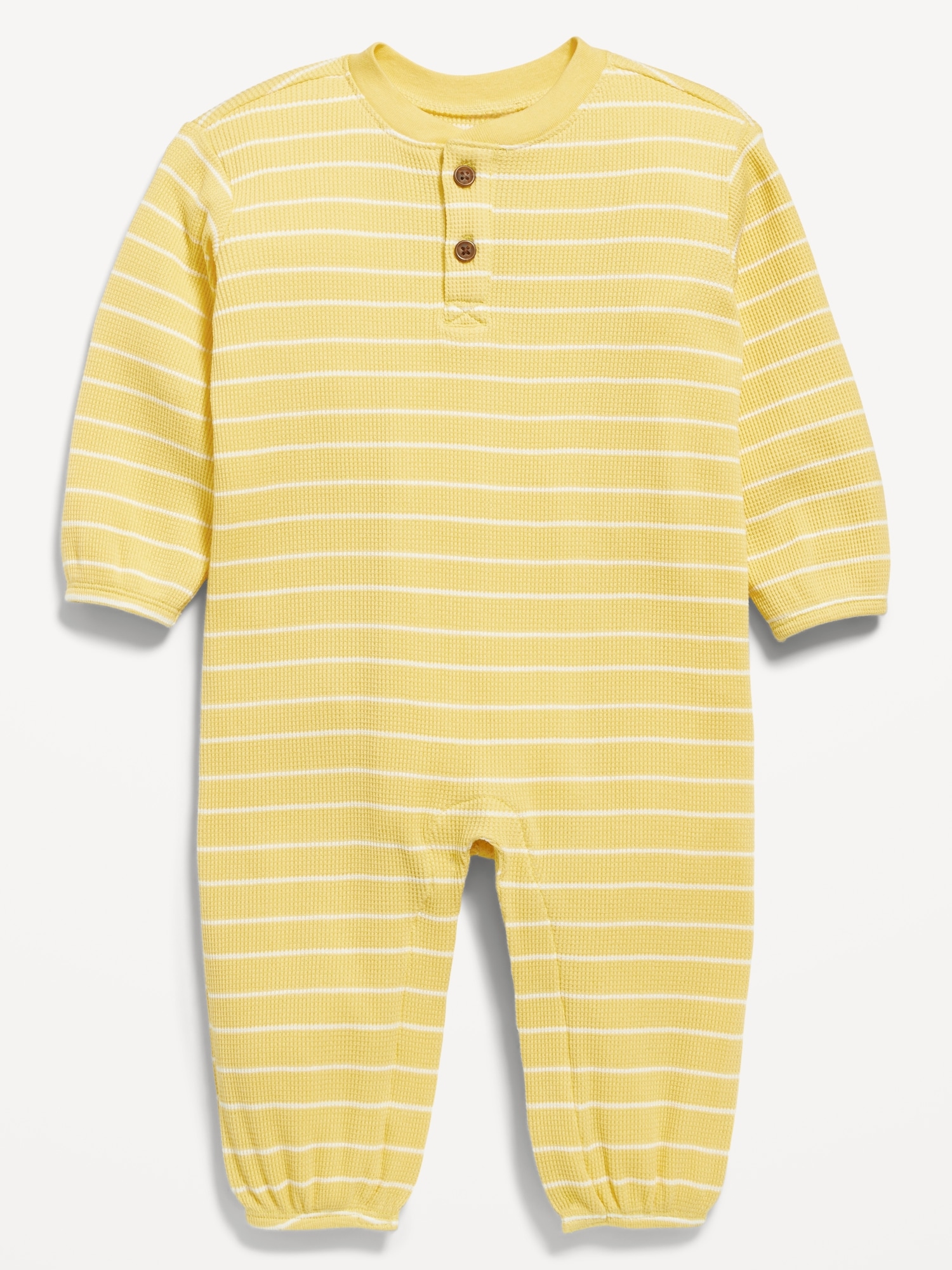 Long-Sleeve Waffle-Knit Henley One-Piece for Baby