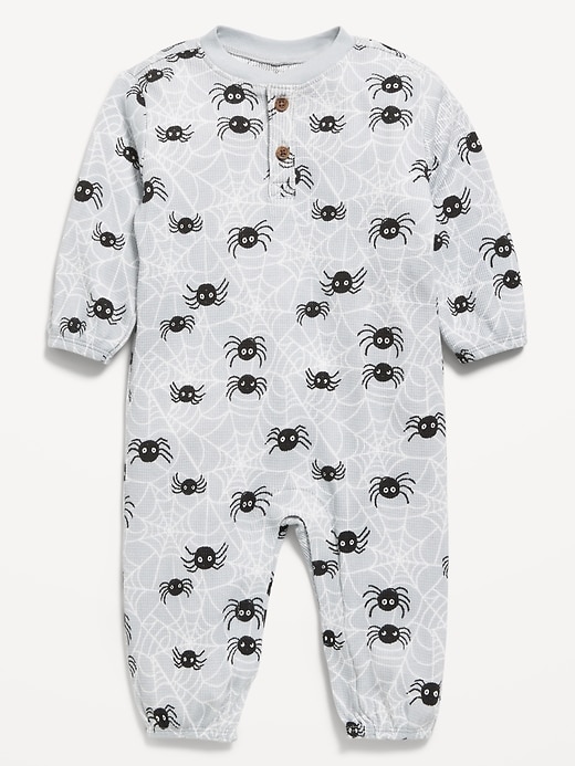Image number 1 showing, Printed Waffle-Knit Henley One-Piece for Baby
