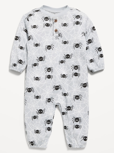Printed Waffle-Knit Henley One-Piece for Baby - Spider