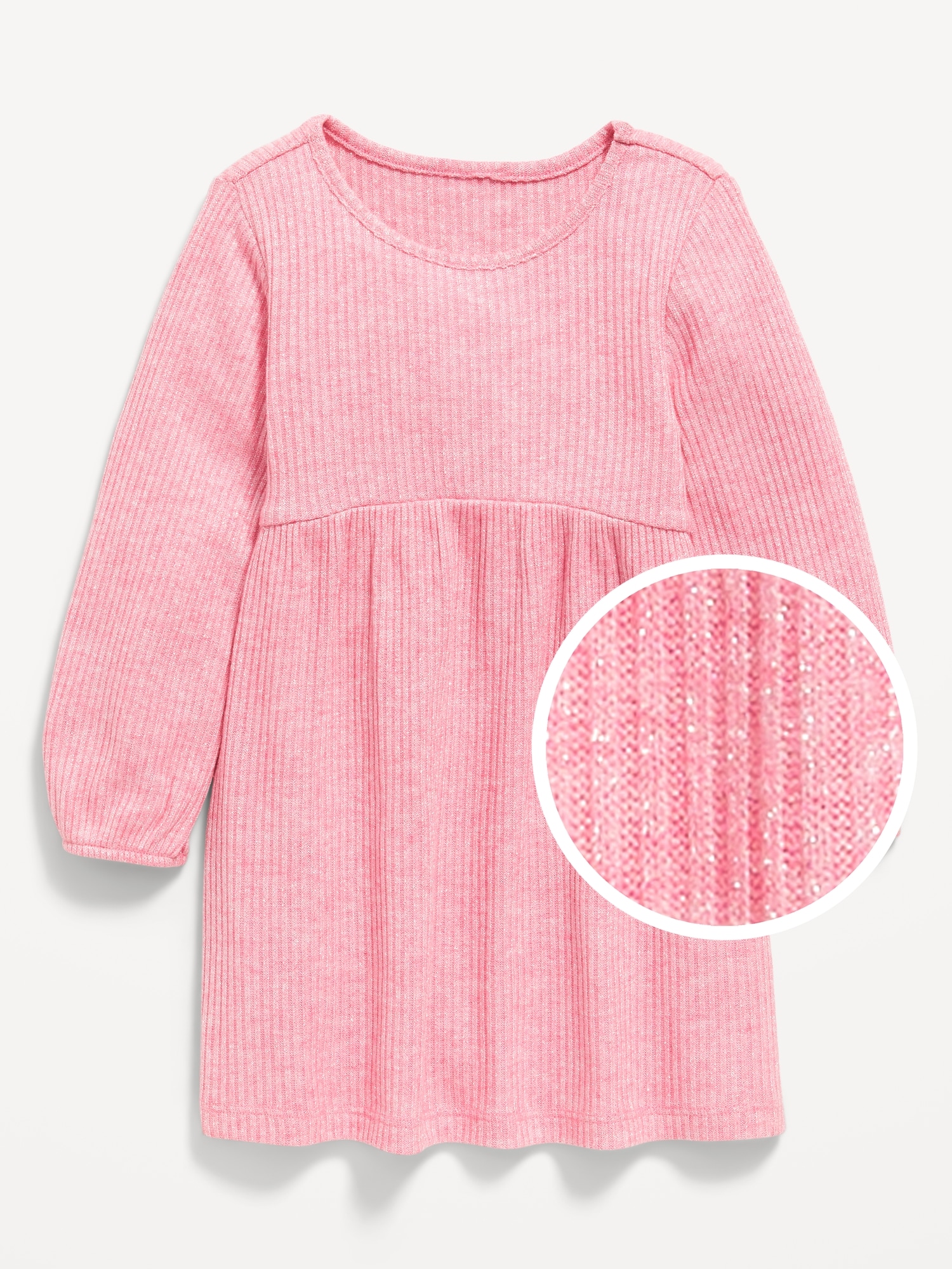 Long-Sleeve Shiny Ribbed Dress for Toddler Girls