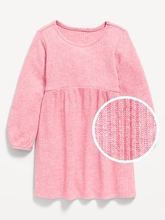 Long-Sleeve Shiny Ribbed Dress for Toddler Girls