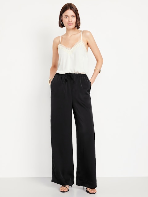 High-Waisted Satin Wide-Leg Pants - Black Jack