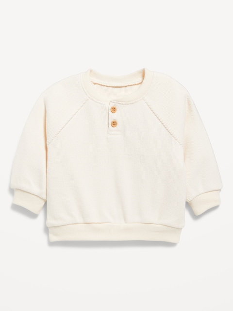Cozy Long-Sleeve Henley Thermal-Knit Sweatshirt for Baby - Creme De La Creme