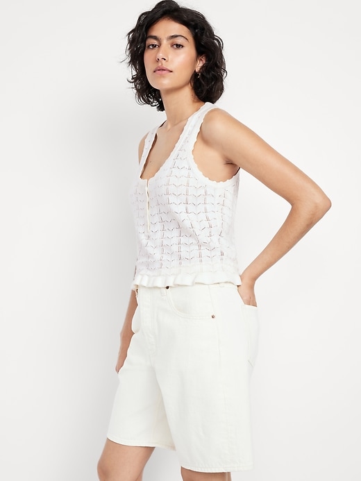 Image number 3 showing, Sleeveless Pointelle Cropped Henley Top