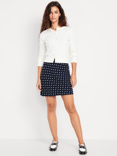 High-Waisted Crepe Mini Skirt - Navy Dots