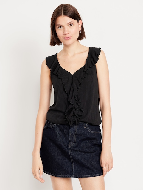 Sleeveless Ruffle Top - Black Jack