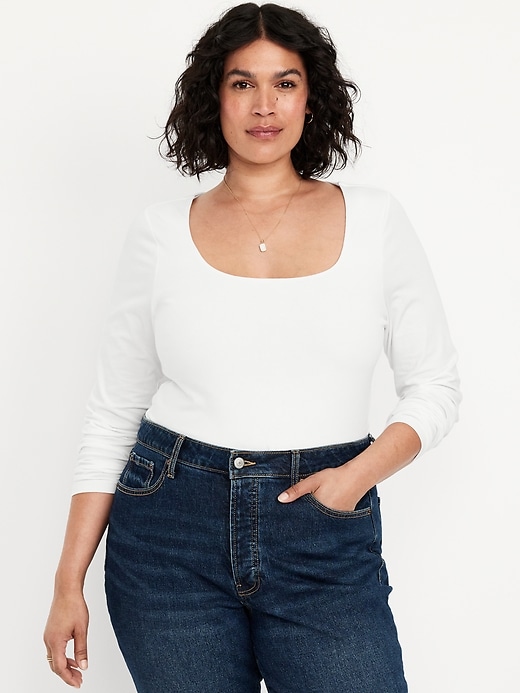 Image number 6 showing, Fitted Double-Layer Scoop-Neck Top