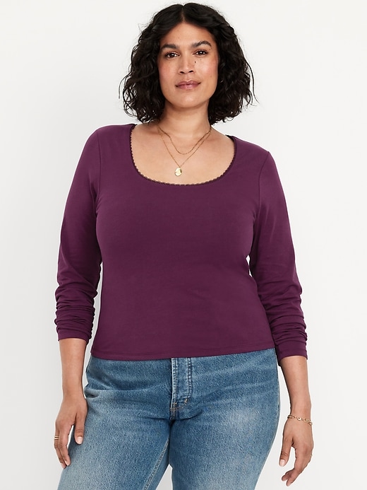 Image number 7 showing, Fitted Double-Layer Scoop-Neck Top