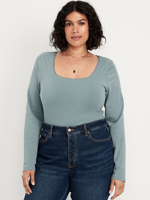 Image number 7 showing, Fitted Double-Layer Scoop-Neck Top