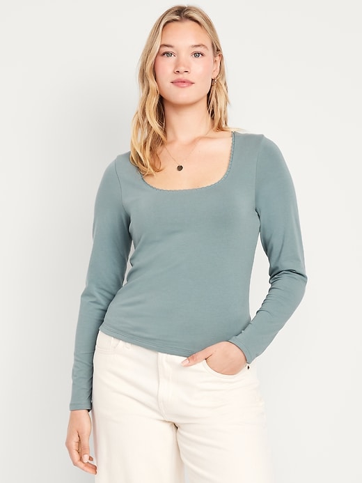 Image number 5 showing, Fitted Double-Layer Scoop-Neck Top