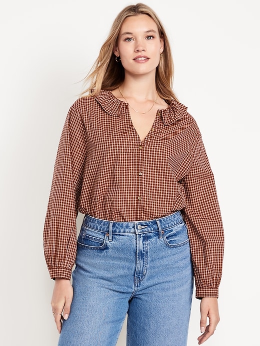 Image number 4 showing, Button-Down Plaid Ruffle Shirt