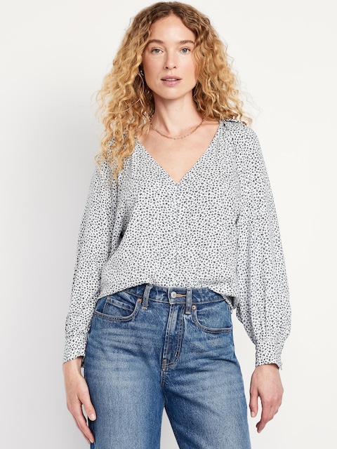 Crepe Button-Down Top - White Floral