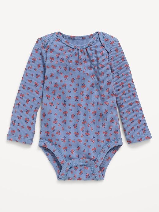 Image number 1 showing, Printed Long-Sleeve Ribbed Bodysuit for Baby