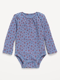 Image number 1 showing, Printed Long-Sleeve Ribbed Bodysuit for Baby