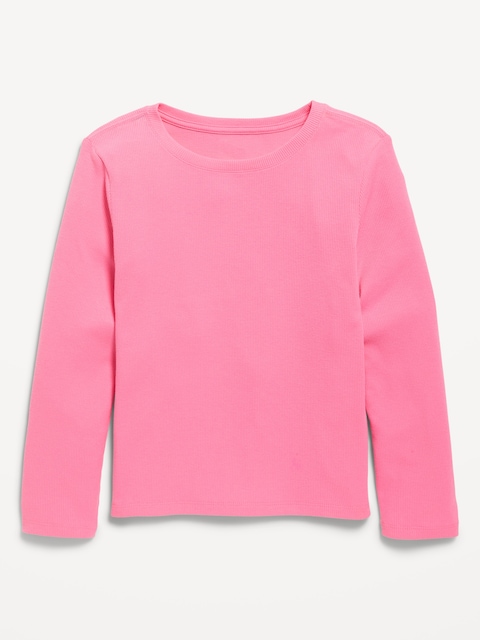 Softest Long-Sleeve Ribbed T-Shirt for Girls - Rose Claret
