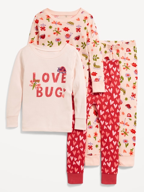 Snug-Fit Printed Pajama 4-Piece for Toddler & Baby - Red Bugs